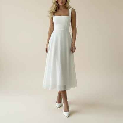 Women's lightweight A-line midi dress | Sleeveless summer dress with square neckline 0