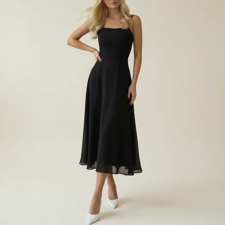 Women's lightweight A-line midi dress | Sleeveless summer dress with square neckline 1