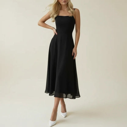 Women's lightweight A-line midi dress | Sleeveless summer dress with square neckline 1