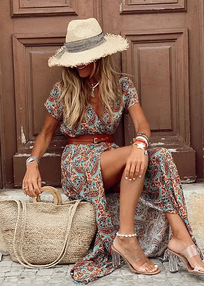 Women's lightweight boho maxi dress | Airy summer dress with matching belt 6