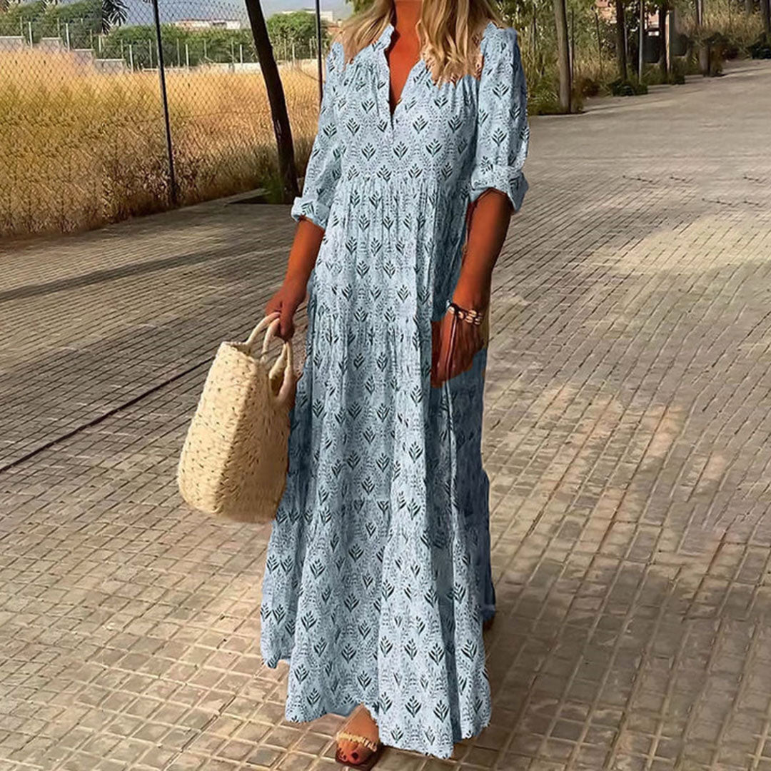 Women's lightweight boho maxi dress | Relaxed fit ankle-length summer dress with V-neckline 0