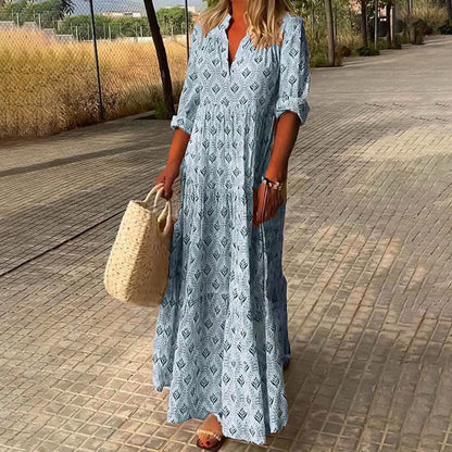 Women's lightweight boho maxi dress | Relaxed fit ankle-length summer dress with V-neckline 0