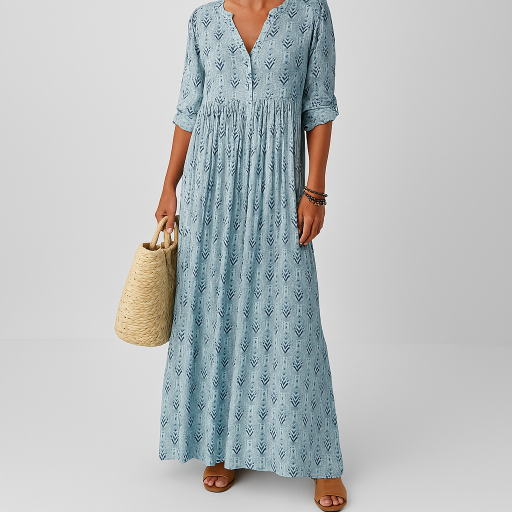Women's lightweight boho maxi dress | Relaxed fit ankle-length summer dress with V-neckline 1
