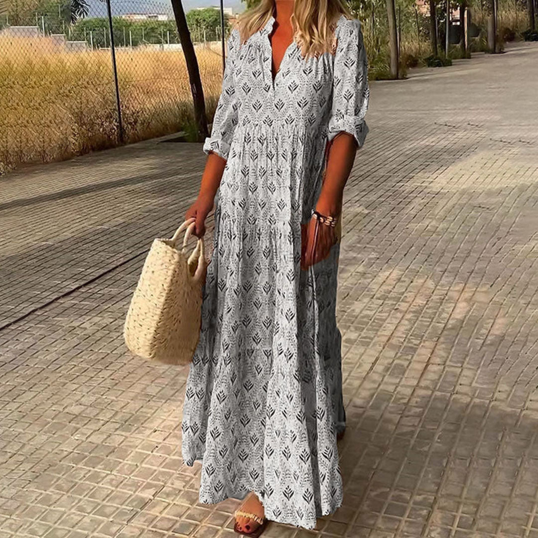 Women's lightweight boho maxi dress | Relaxed fit ankle-length summer dress with V-neckline 2