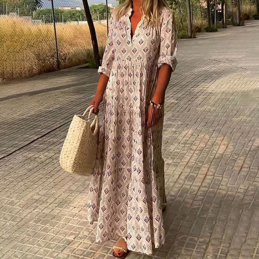 Women's lightweight boho maxi dress | Relaxed fit ankle-length summer dress with V-neckline 4