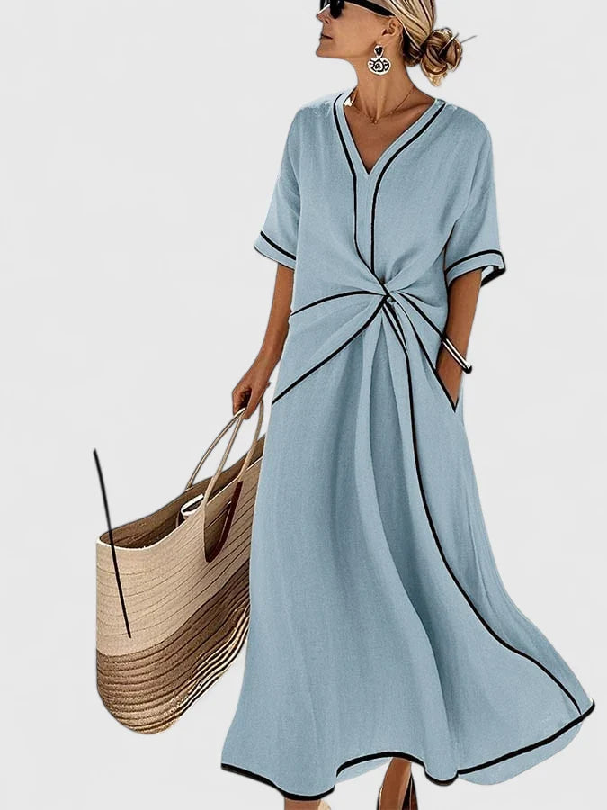 Women's lightweight breathable maxi dress | Elegant summer dress with vertical stripes 0