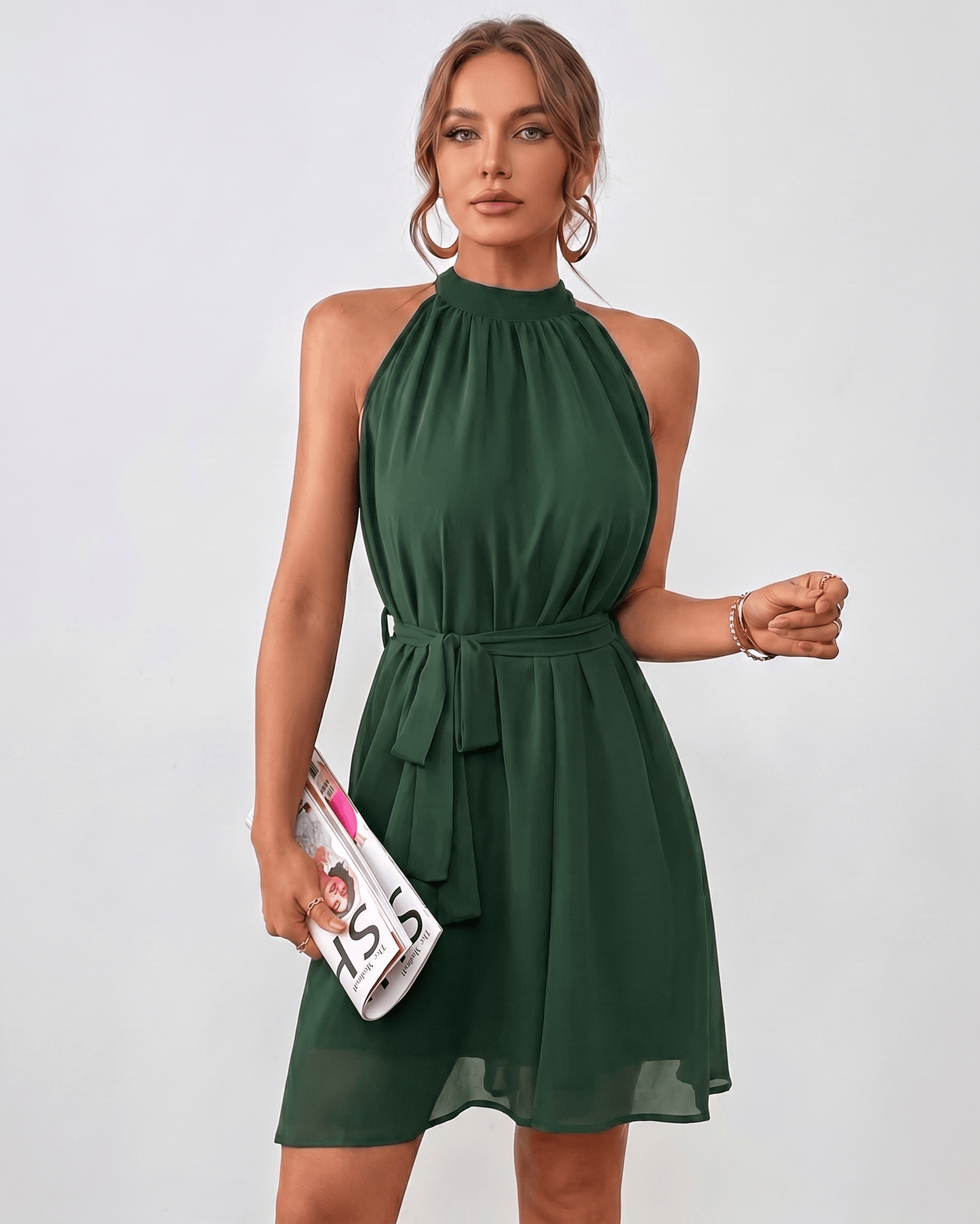 Women's lightweight chiffon mini dress | Elegant halter neck summer dress 6