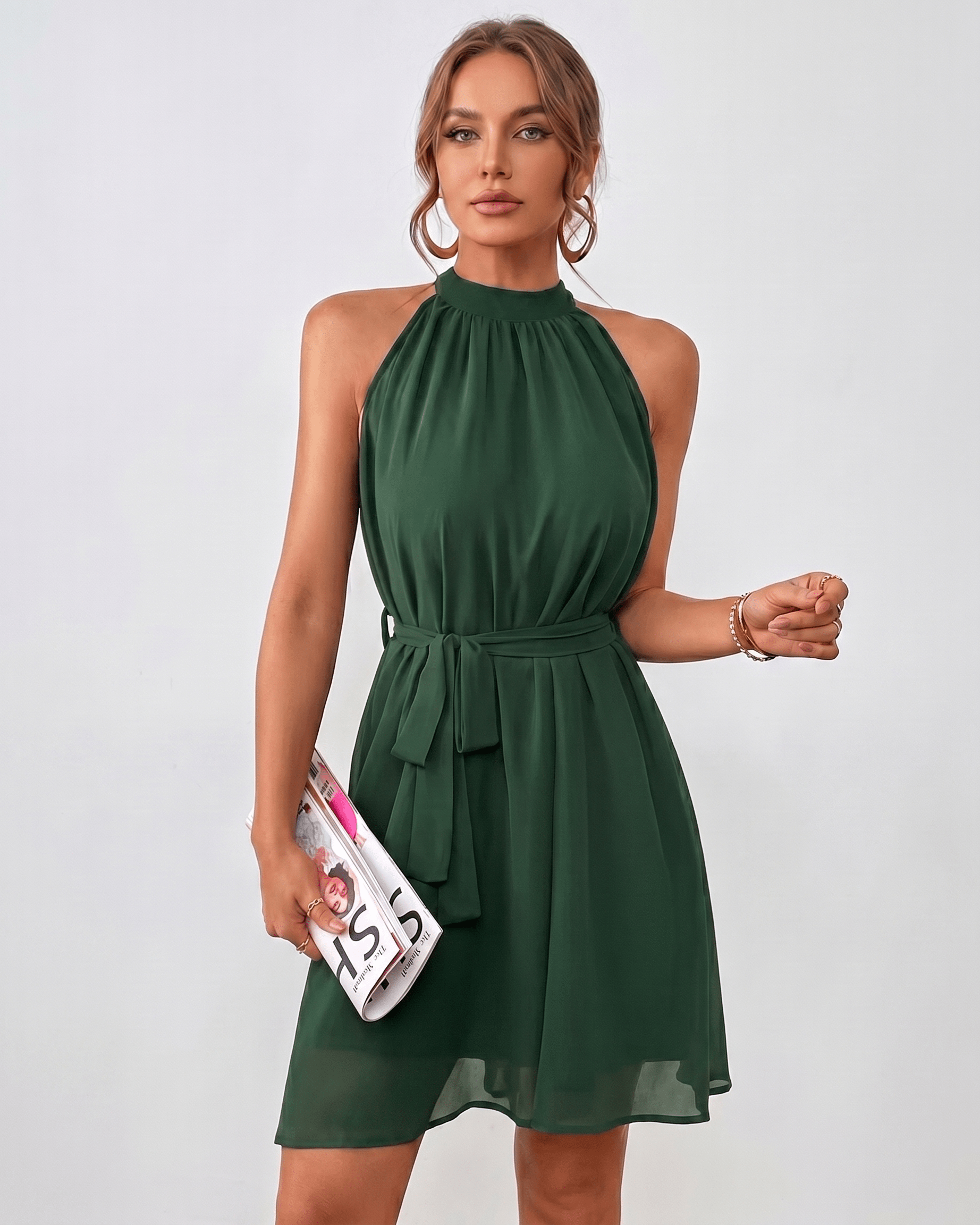 Women's lightweight chiffon mini dress | Elegant halter neck summer dress 6