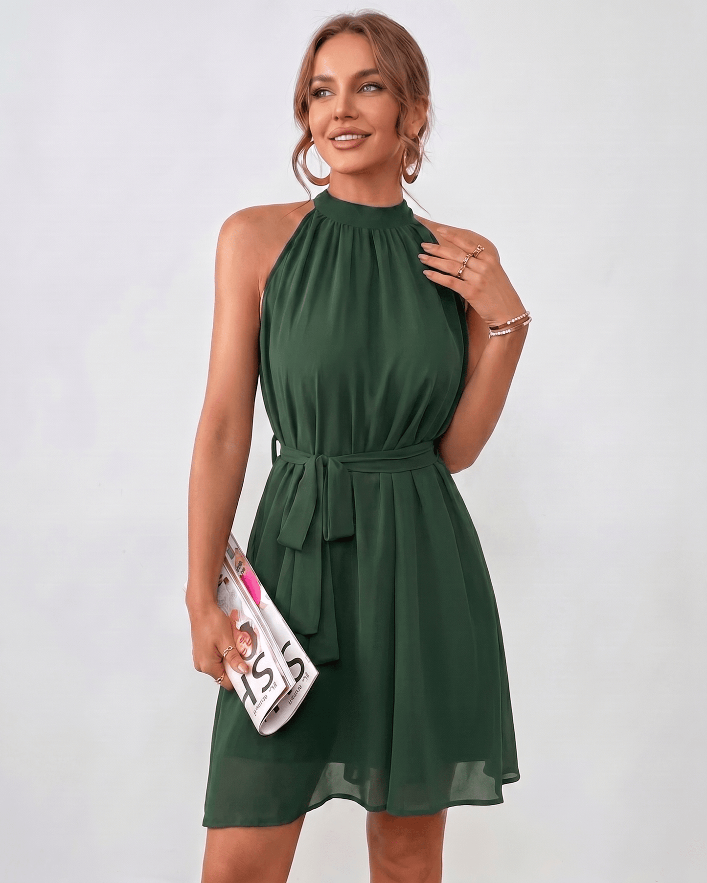 Women's lightweight chiffon mini dress | Elegant halter neck summer dress 7
