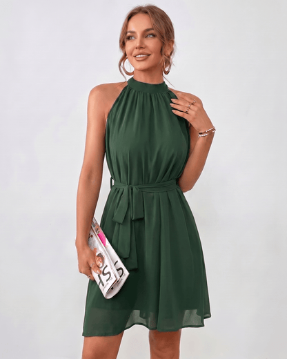 Women's lightweight chiffon mini dress | Elegant halter neck summer dress 7