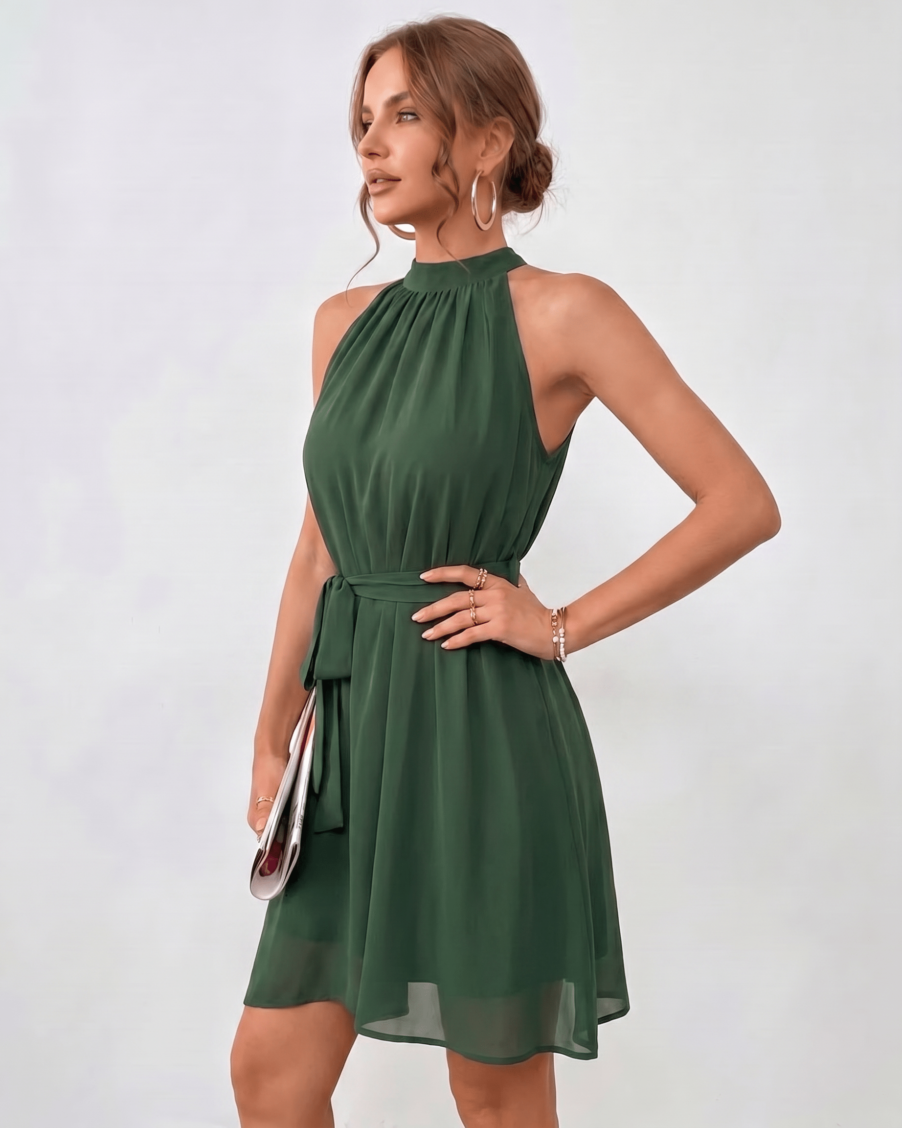 Women's lightweight chiffon mini dress | Elegant halter neck summer dress 8