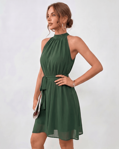 Women's lightweight chiffon mini dress | Elegant halter neck summer dress 8
