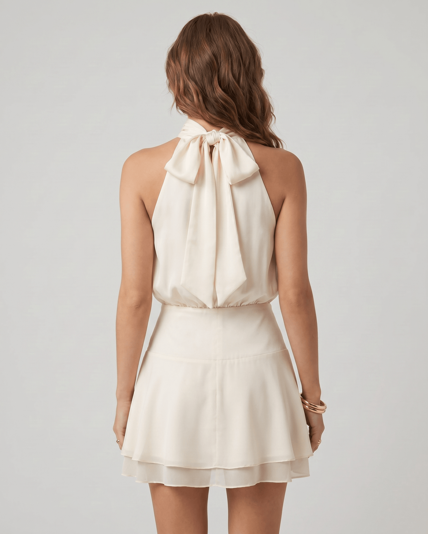 Women's lightweight chiffon mini dress | Elegant halter neck summer outfit 1