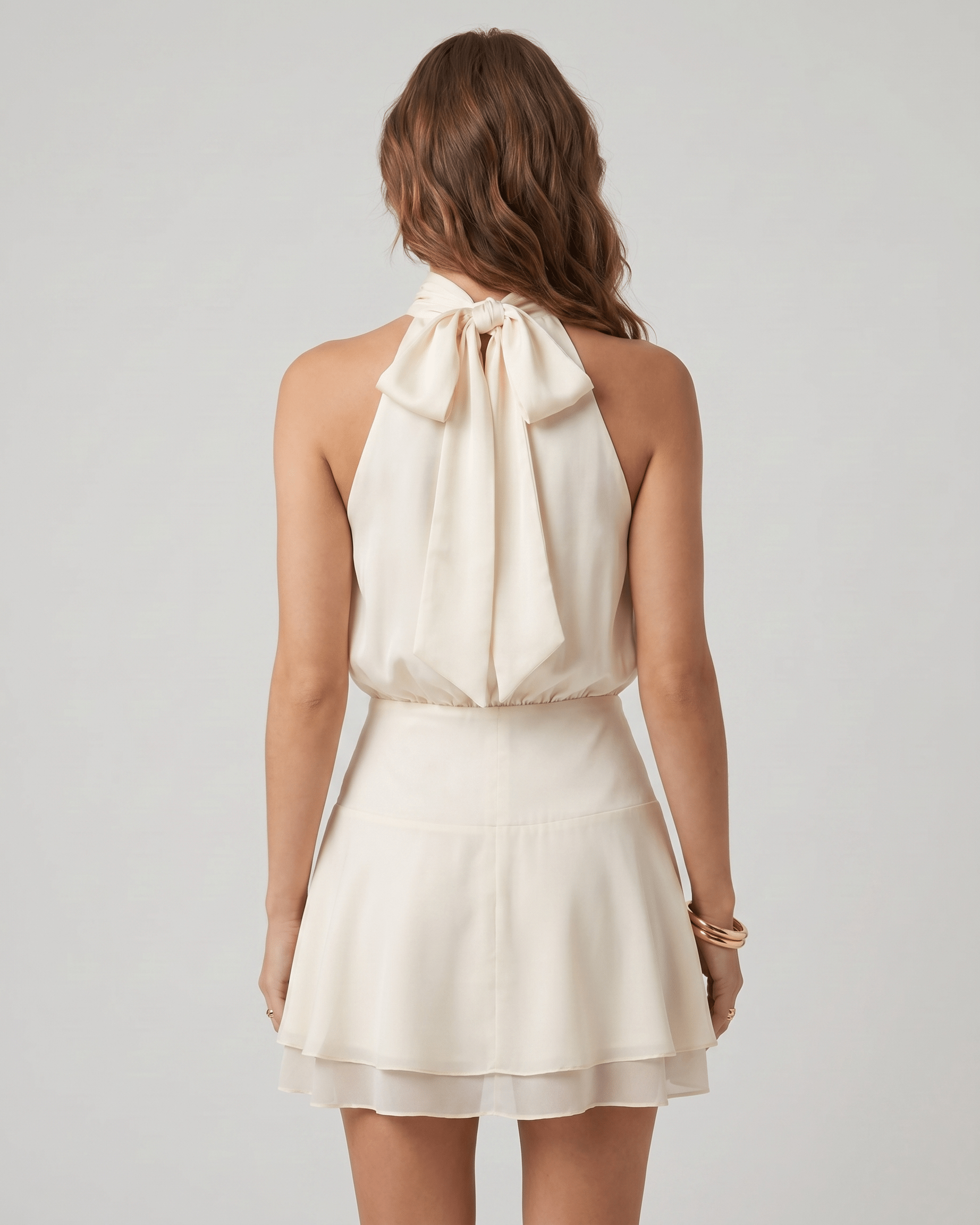 Women's lightweight chiffon mini dress | Elegant halter neck summer outfit 1