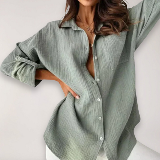 Women's lightweight cotton shirt | Relaxed fit button front summer blouse 1