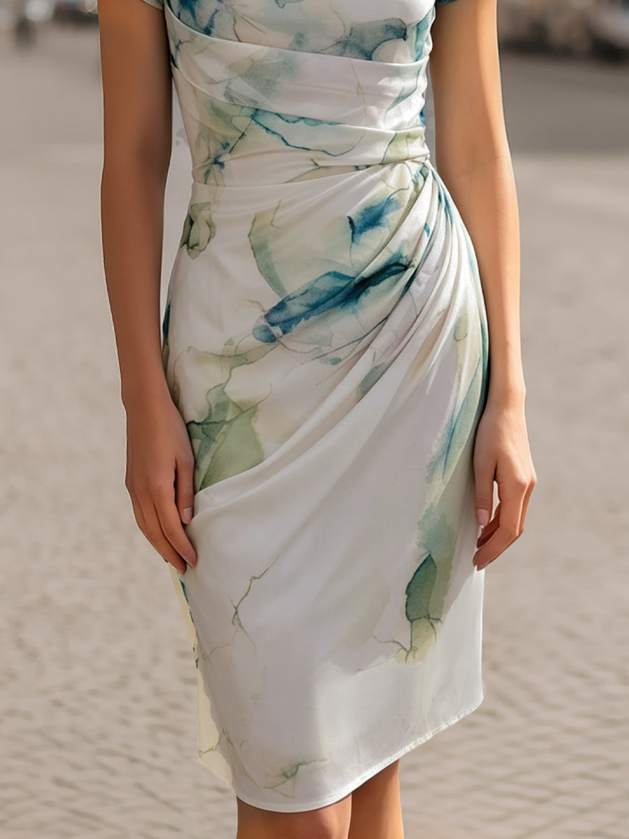 Women's lightweight draped midi dress | Elegant cowl-neck summer dress 2