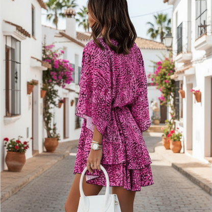 Women's lightweight floral mini dress | Bohemian summer pullover with V-neck 1