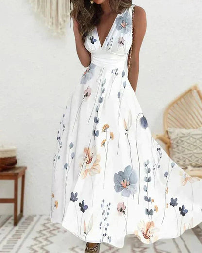 Women's lightweight floral print maxi dress | Elegant sleeveless summer gown 0