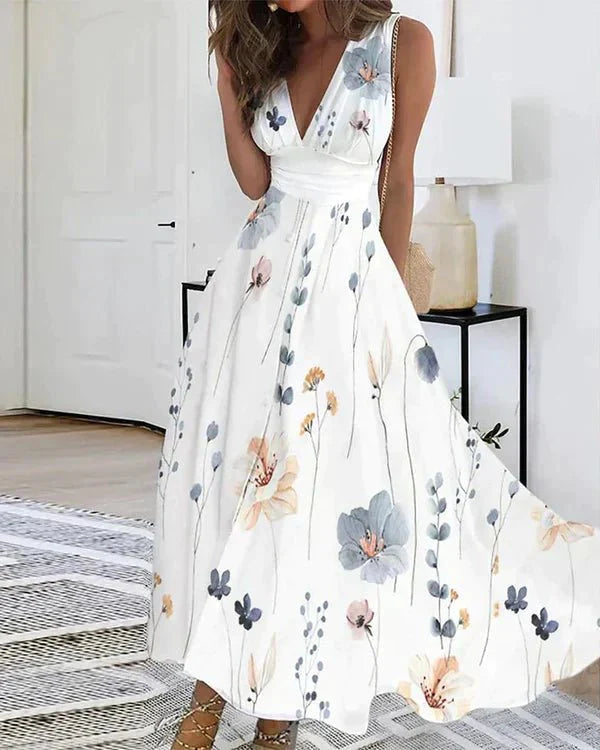 Women's lightweight floral print maxi dress | Elegant sleeveless summer gown 1