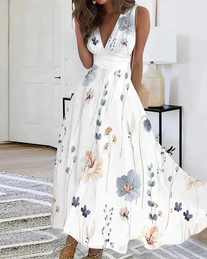 Women's lightweight floral print maxi dress | Elegant sleeveless summer gown 1