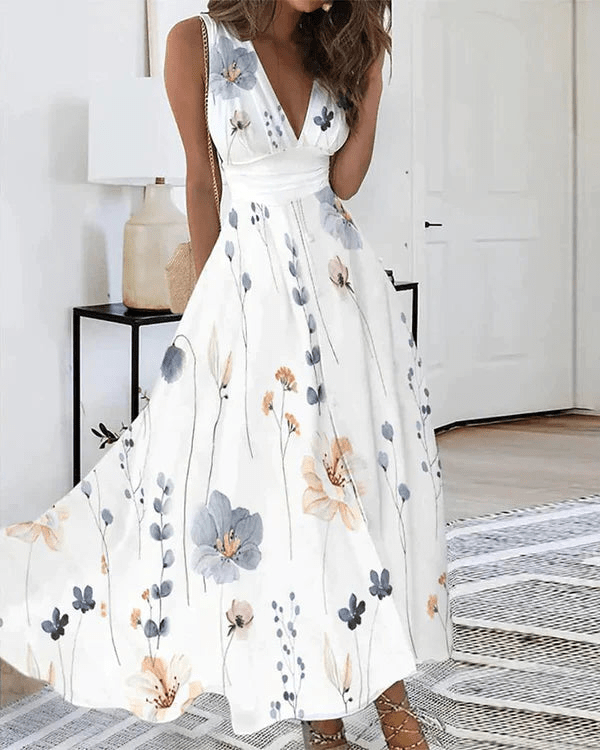 Women's lightweight floral print maxi dress | Elegant sleeveless summer gown 2