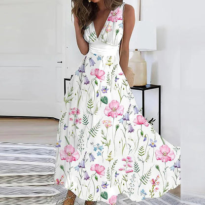 Women's lightweight floral print maxi dress | Elegant sleeveless summer gown 4