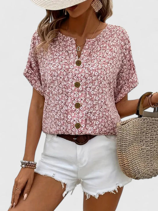 Women's lightweight floral summer top | Casual going out blouse with loose fit 0