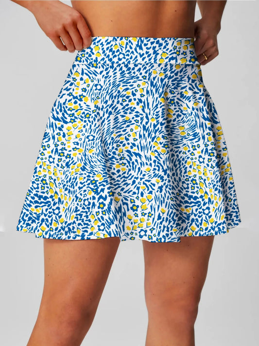 Women's lightweight leaf print athletic skirt | Flowy sportswear with hidden pockets 0