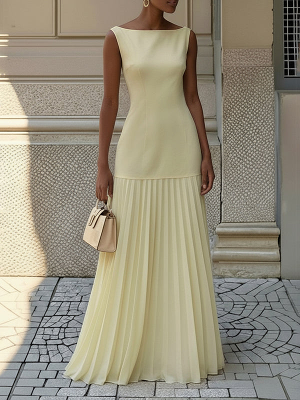 Women's lightweight pleated gauze maxi dress | Elegant boat neck evening gown 3