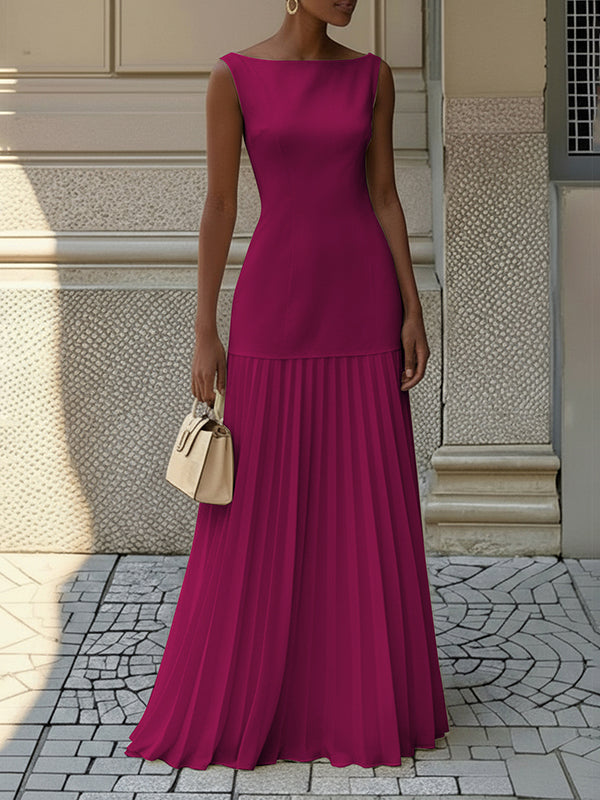 Women's lightweight pleated gauze maxi dress | Elegant boat neck evening gown 7
