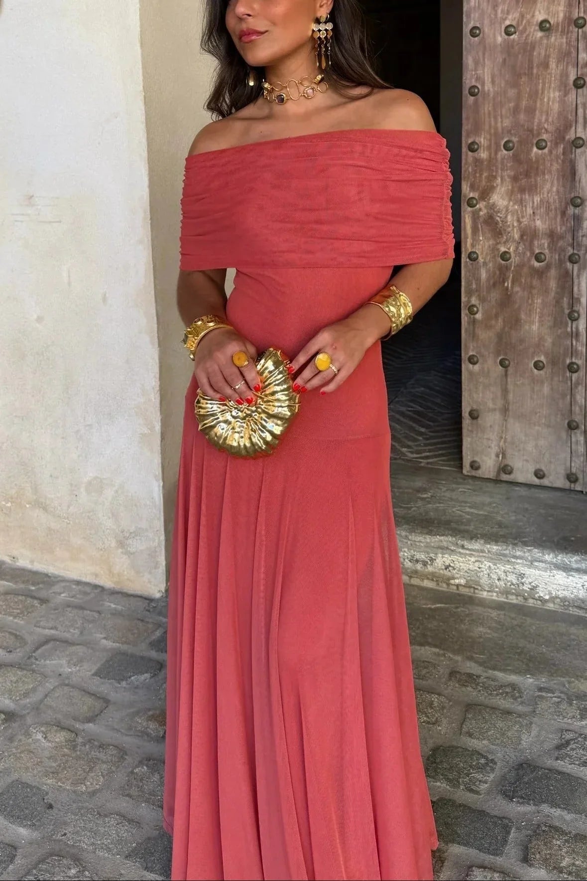 Women's lightweight pleated summer maxi dress | Elegant one-shoulder long dress 3