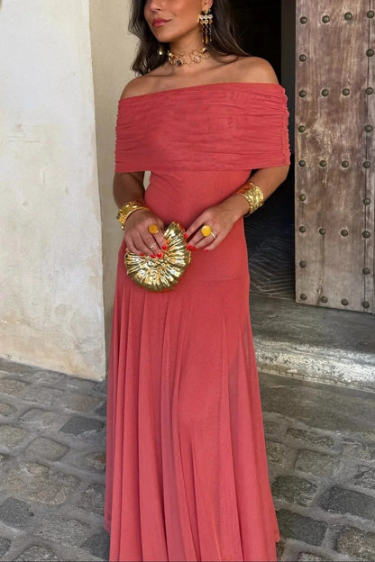 Women's lightweight pleated summer maxi dress | Elegant one-shoulder long dress 3
