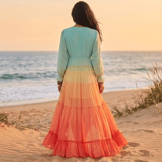 Women's lightweight polyester maxi dress | Colorful tiered bohemian summer dress 1