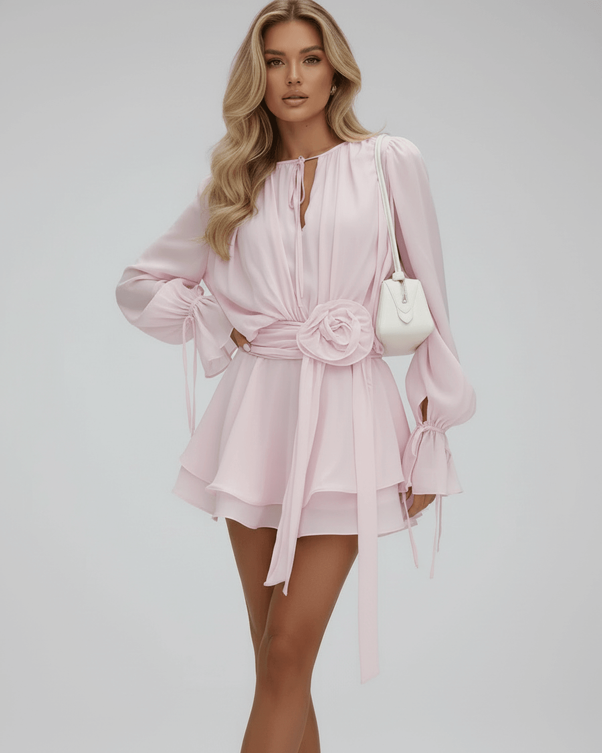 Women's lightweight polyester mini dress | Elegant bodycon cocktail dress with 3D floral embellishments 6
