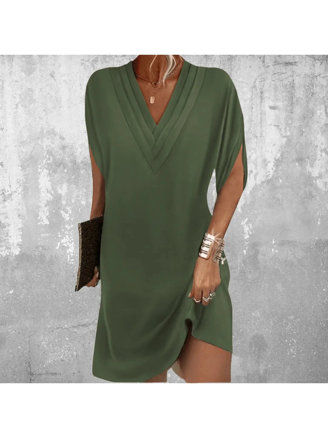Women's lightweight polyester summer dress | Elegant V-neck shift dress for casual and formal occasions 0