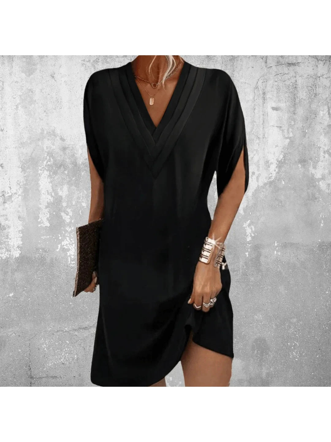 Women's lightweight polyester summer dress | Elegant V-neck shift dress for casual and formal occasions 1