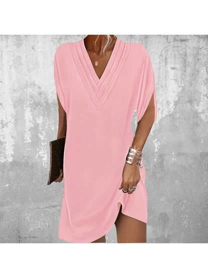 Women's lightweight polyester summer dress | Elegant V-neck shift dress for casual and formal occasions 2