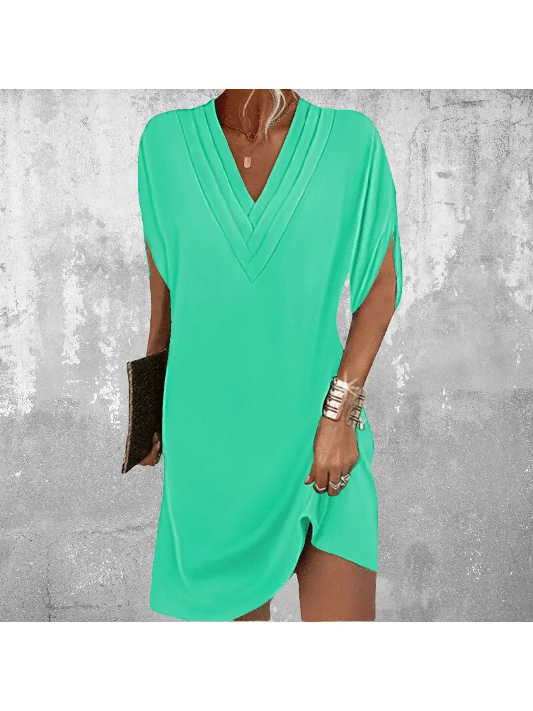 Women's lightweight polyester summer dress | Elegant V-neck shift dress for casual and formal occasions 3