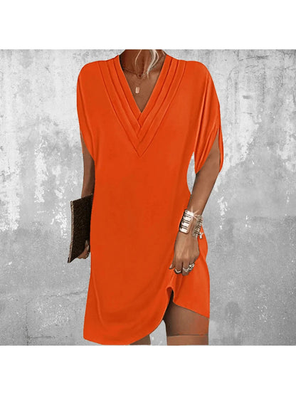 Women's lightweight polyester summer dress | Elegant V-neck shift dress for casual and formal occasions 4