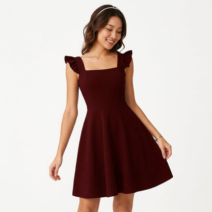 Women's lightweight ruffle strap mini dress | Flattering fit and flare summer style 0