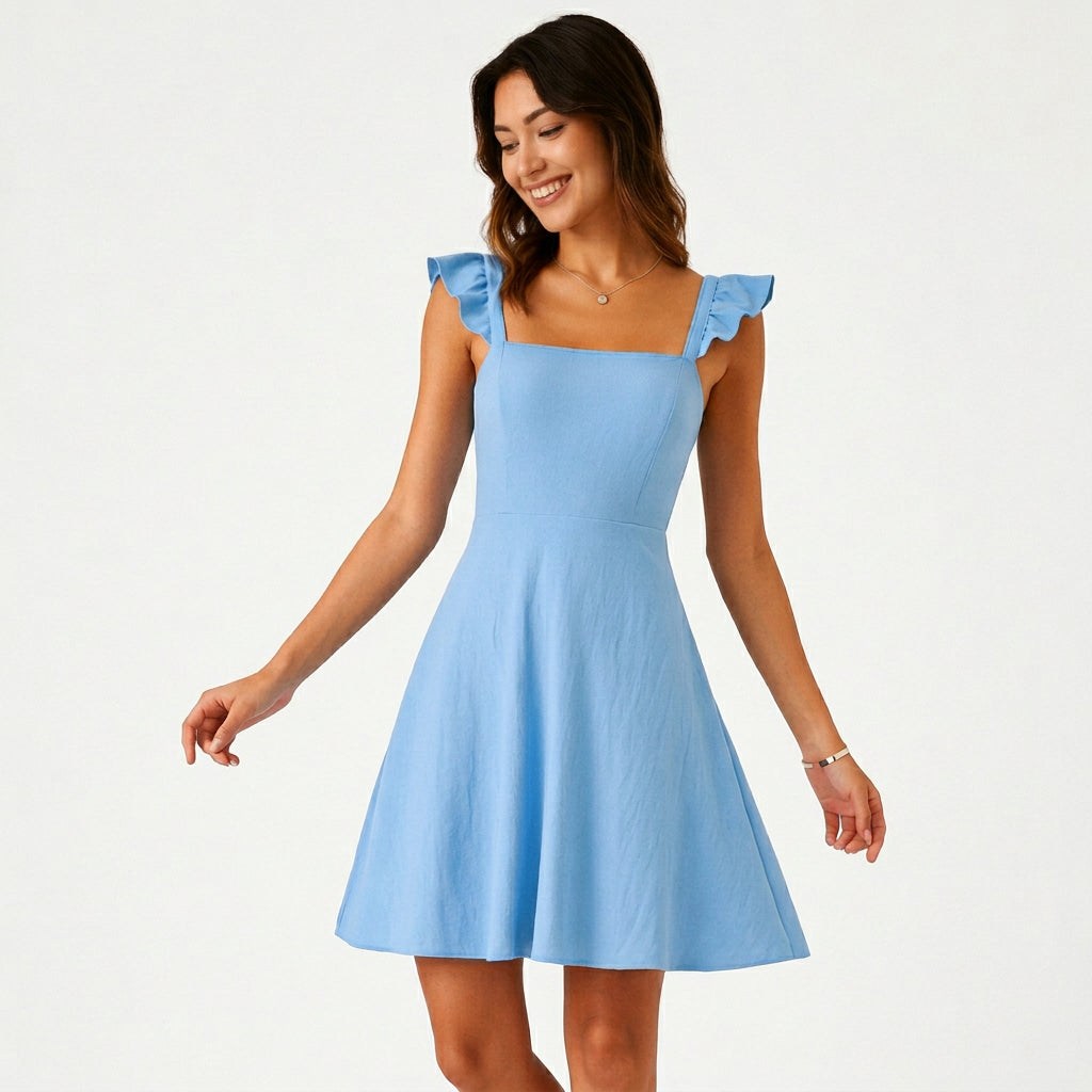 Women's lightweight ruffle strap mini dress | Flattering fit and flare summer style 1