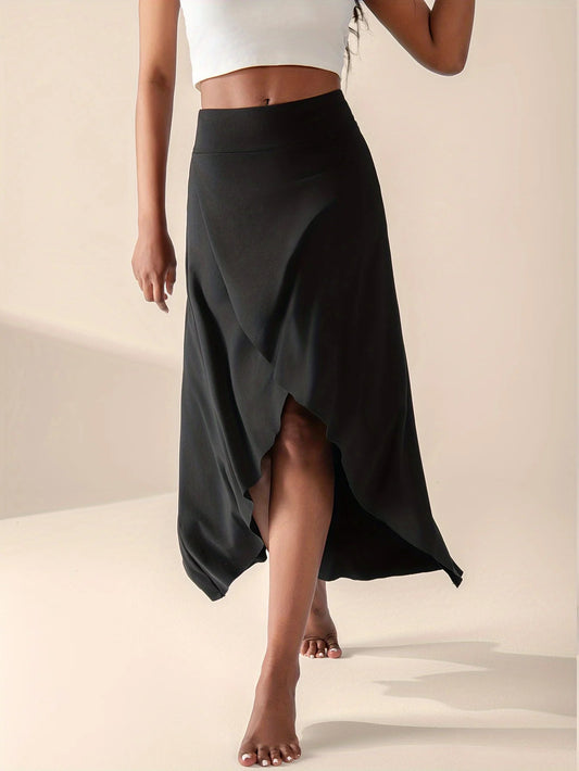 Women's lightweight stretch midi skirt | Asymmetrical flared wrap with built-in culottes 1