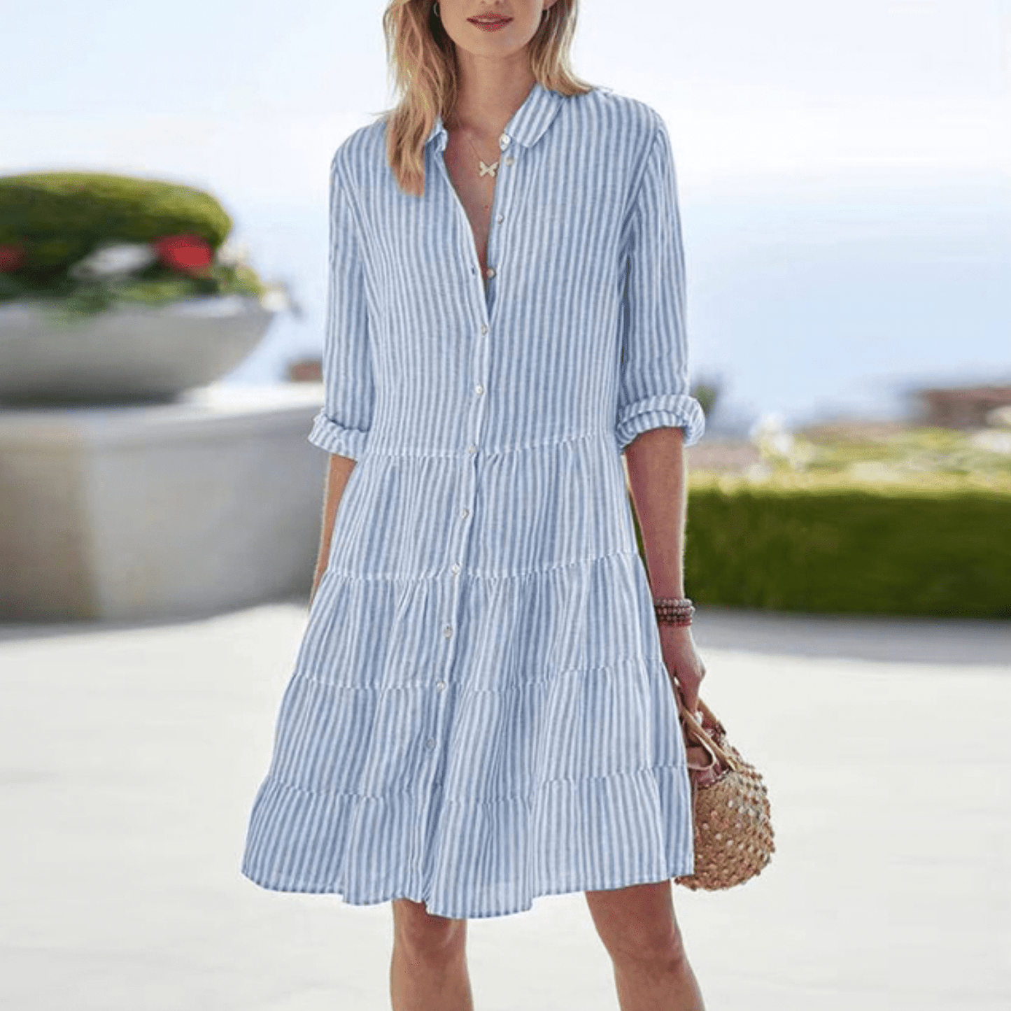 Women's lightweight striped summer dress | Flowy A-line beach dress in plus size 0