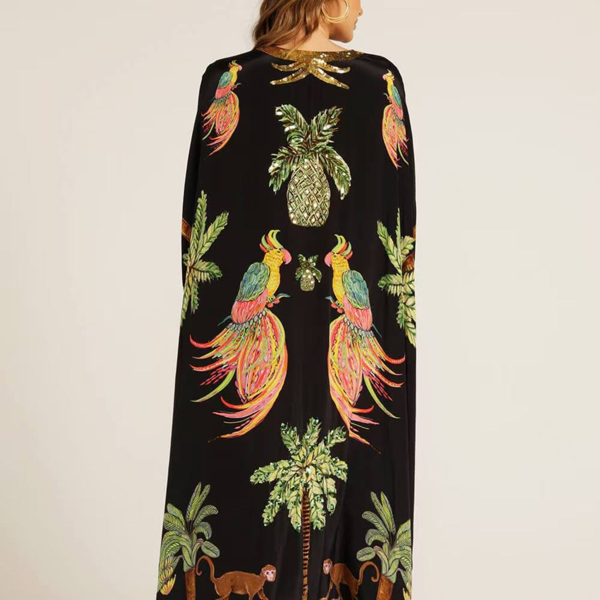 Women's lightweight tropical print kaftan dress | Loose fit ankle-length summer dress 3