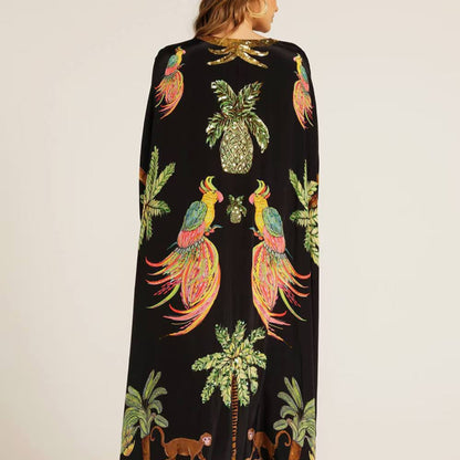 Women's lightweight tropical print kaftan dress | Loose fit ankle-length summer dress 3