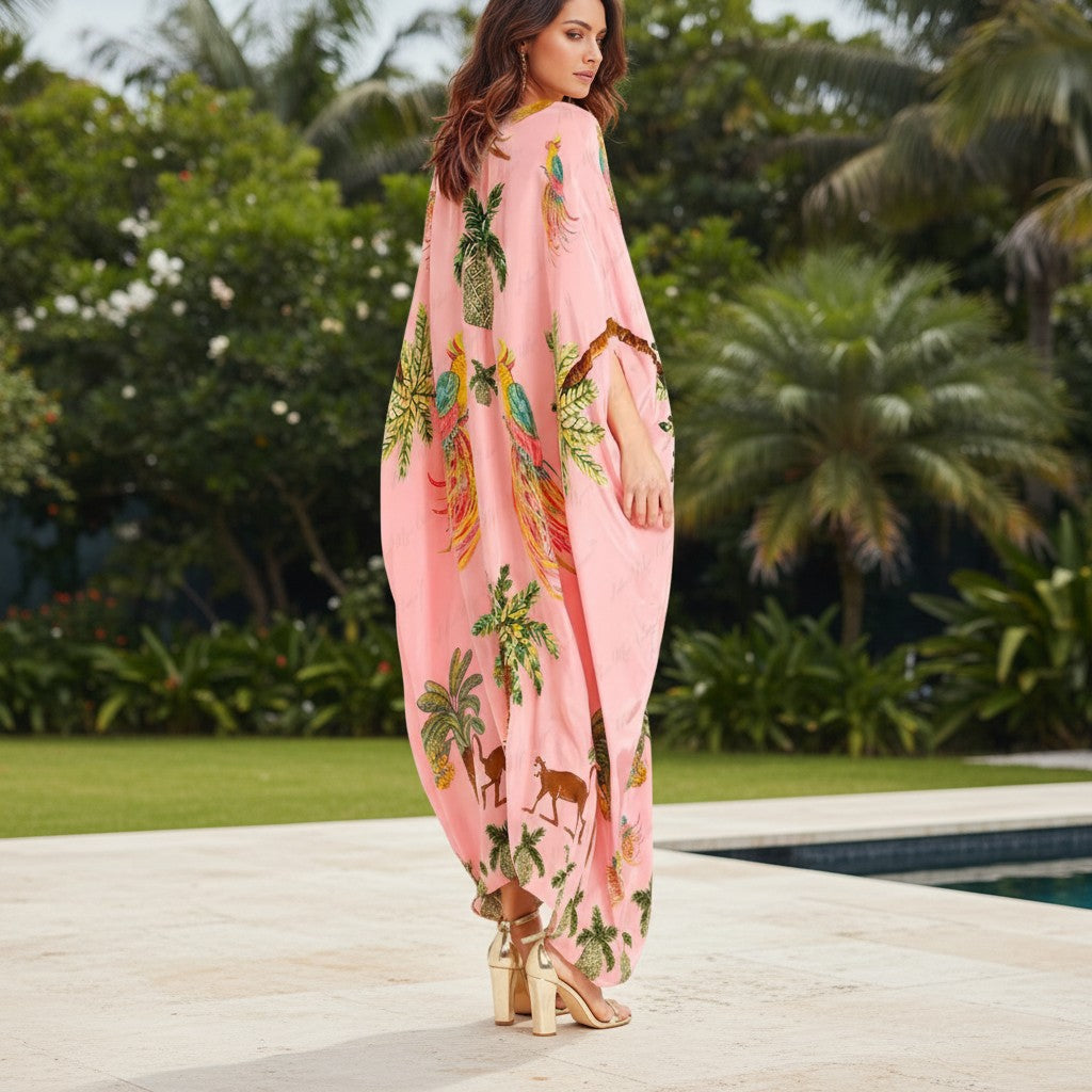 Women's lightweight tropical print kaftan dress | Loose fit ankle-length summer dress 5