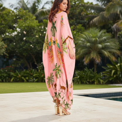 Women's lightweight tropical print kaftan dress | Loose fit ankle-length summer dress 5