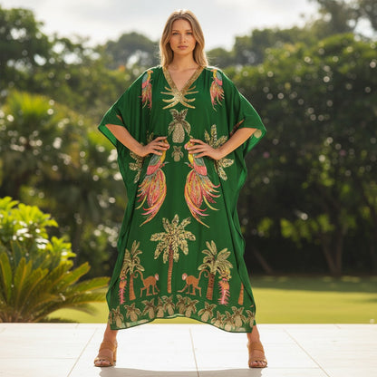 Women's lightweight tropical print kaftan dress | Loose fit ankle-length summer dress 7