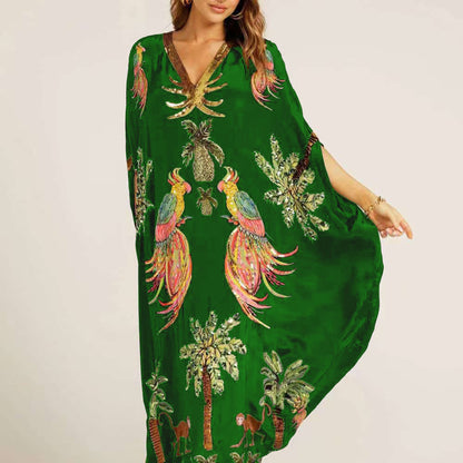 Women's lightweight tropical print kaftan dress | Loose fit ankle-length summer dress 8