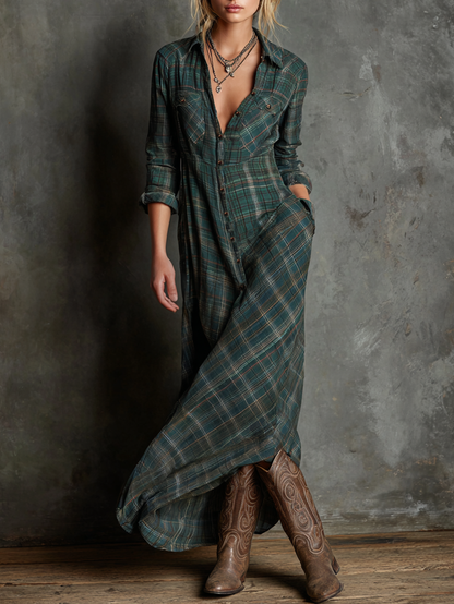 Women's plaid cotton blend maxi dress | Chic shirt style for spring and summer 0
